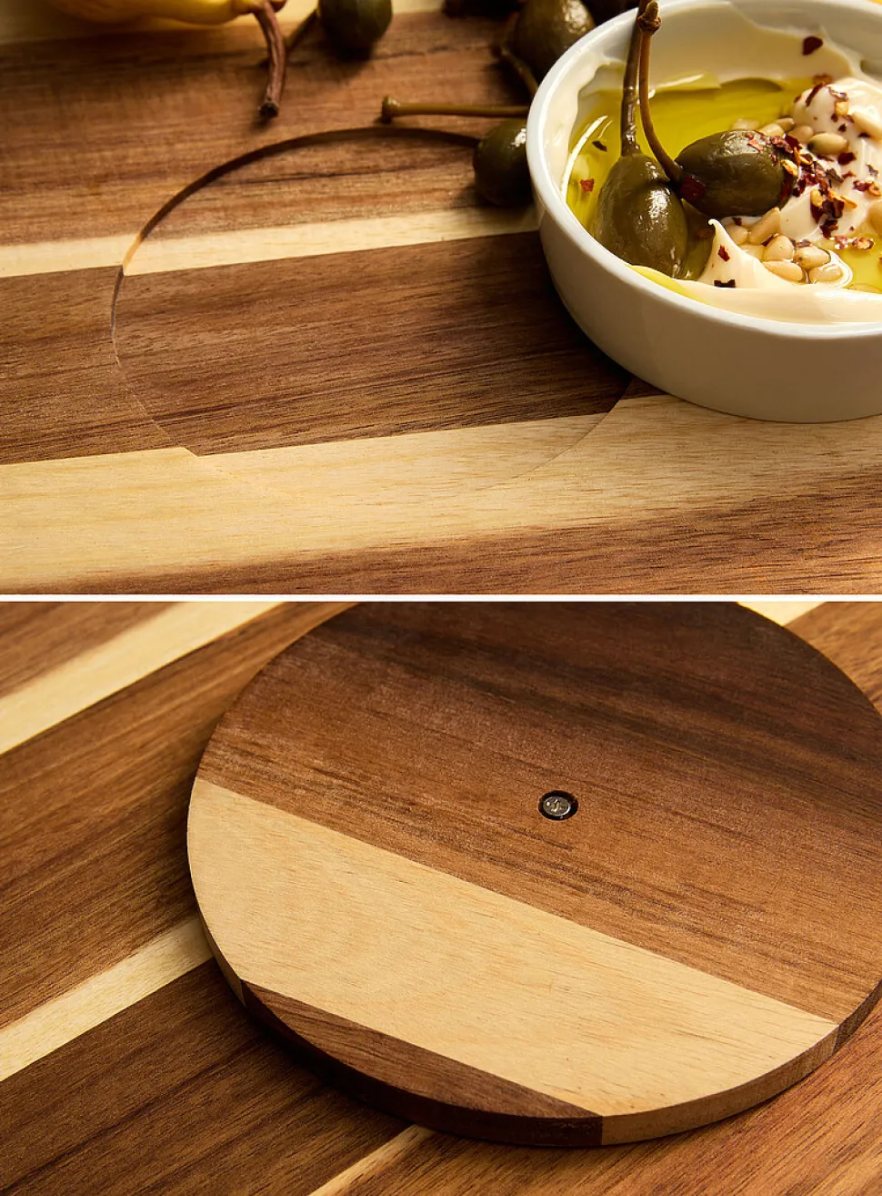 Acacia wood rotating plate with ceramic bowl