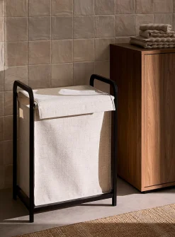 Black bamboo rectangular laundry basket