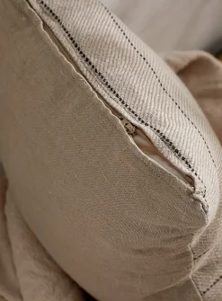 Black striped pure linen cushion
