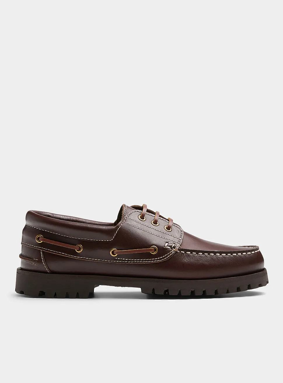 Brown leather notched boat shoes