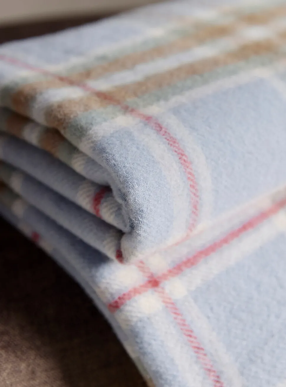 Checkered sky blue pure wool throw