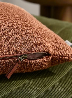 Copper-brown bouclé removable-cover cushion