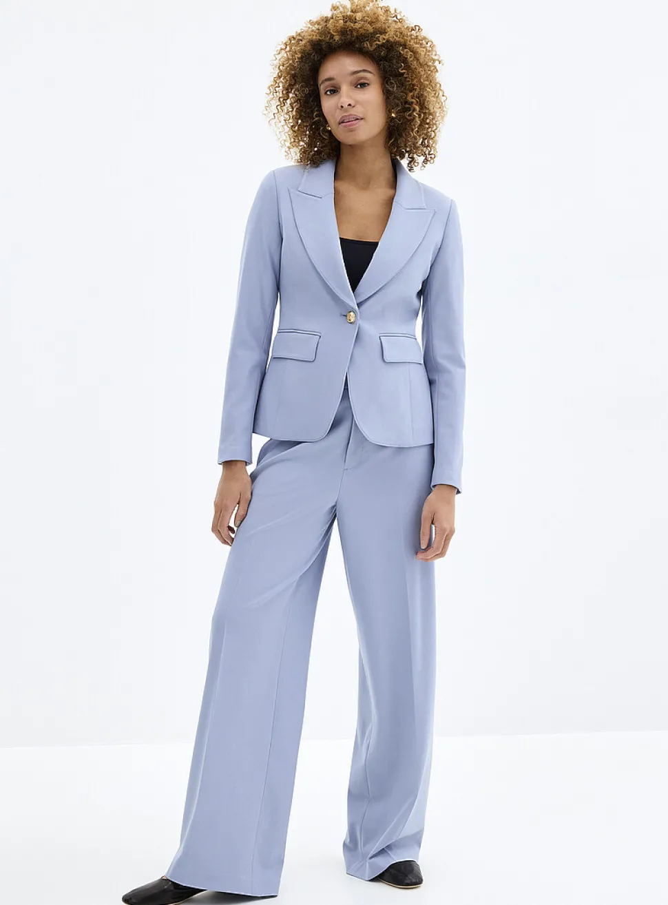 Crest-button stretch crepe fitted blazer