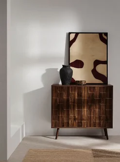 Dark walnut laminate checkered pattern double doors console