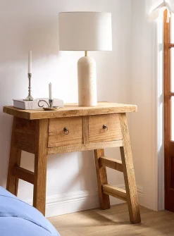 2-drawer recycled teak A-line console table
