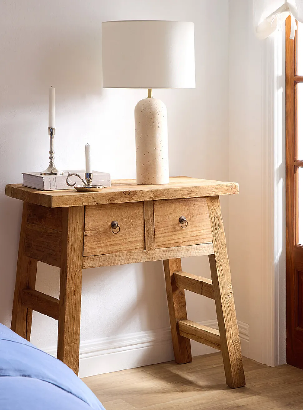 2-drawer recycled teak A-line console table