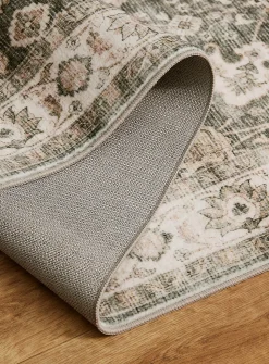 Ecru and green ultra-soft Persian-style hallway rug