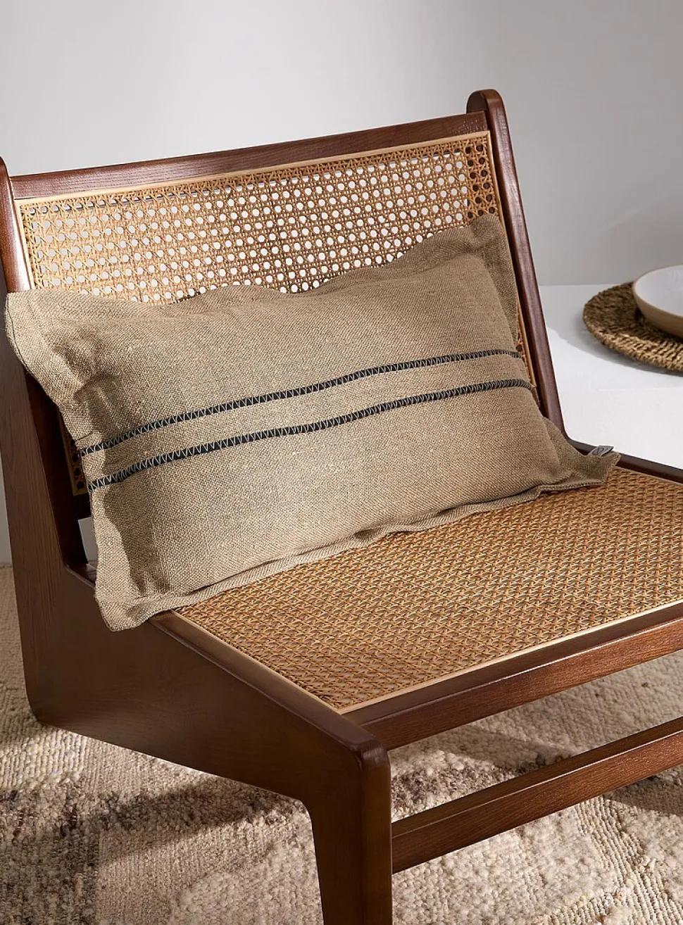 Embossed stripes pure linen removable-cover cushion