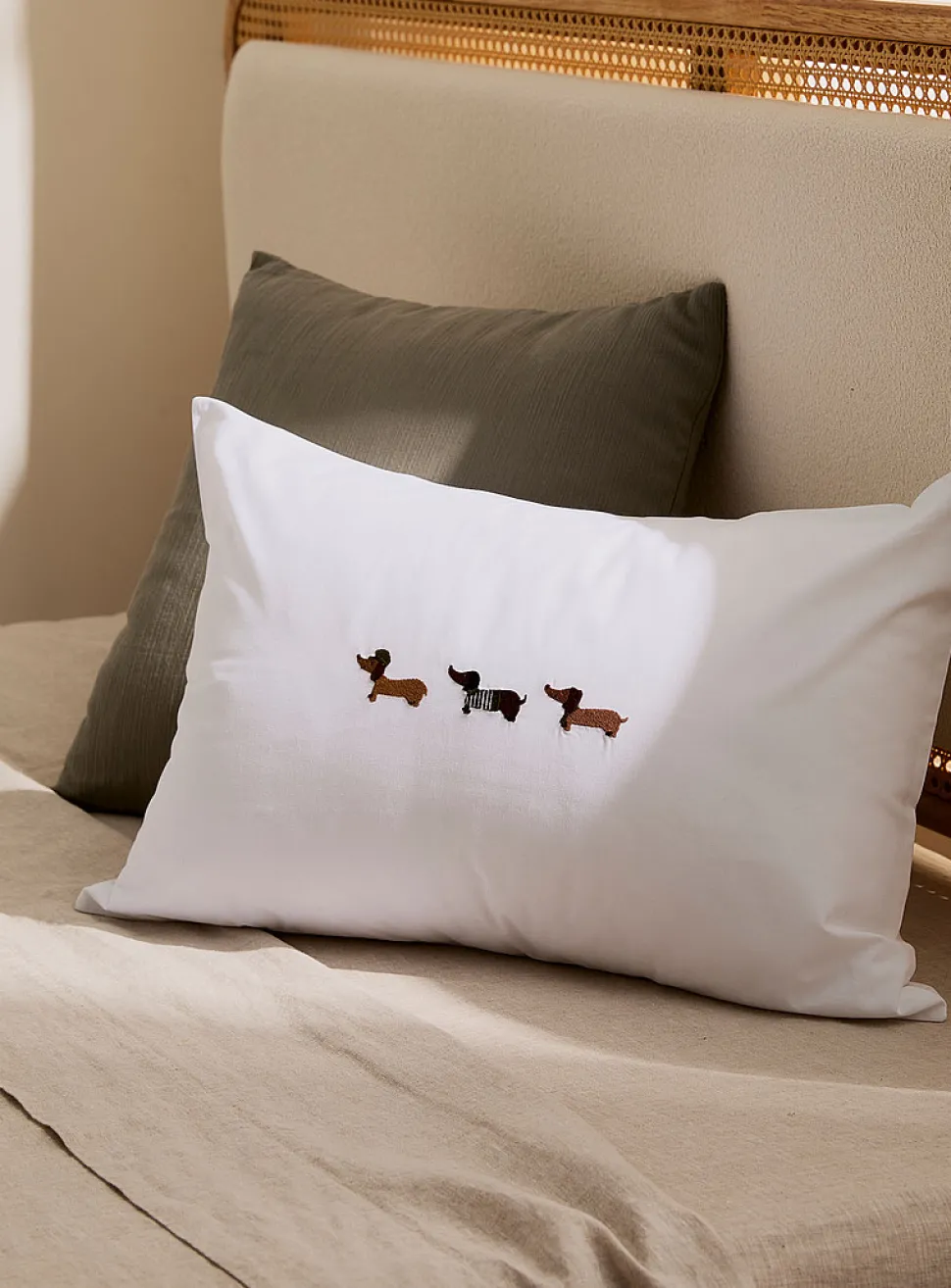 Embroidered dachshunds children's pillowcase