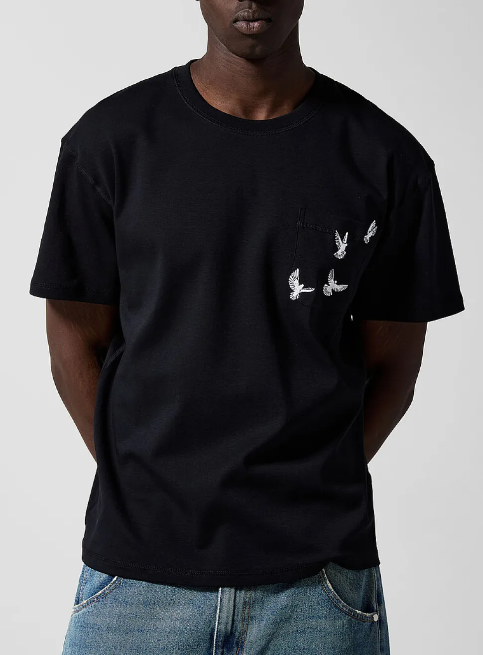 Embroidered doves T-shirt