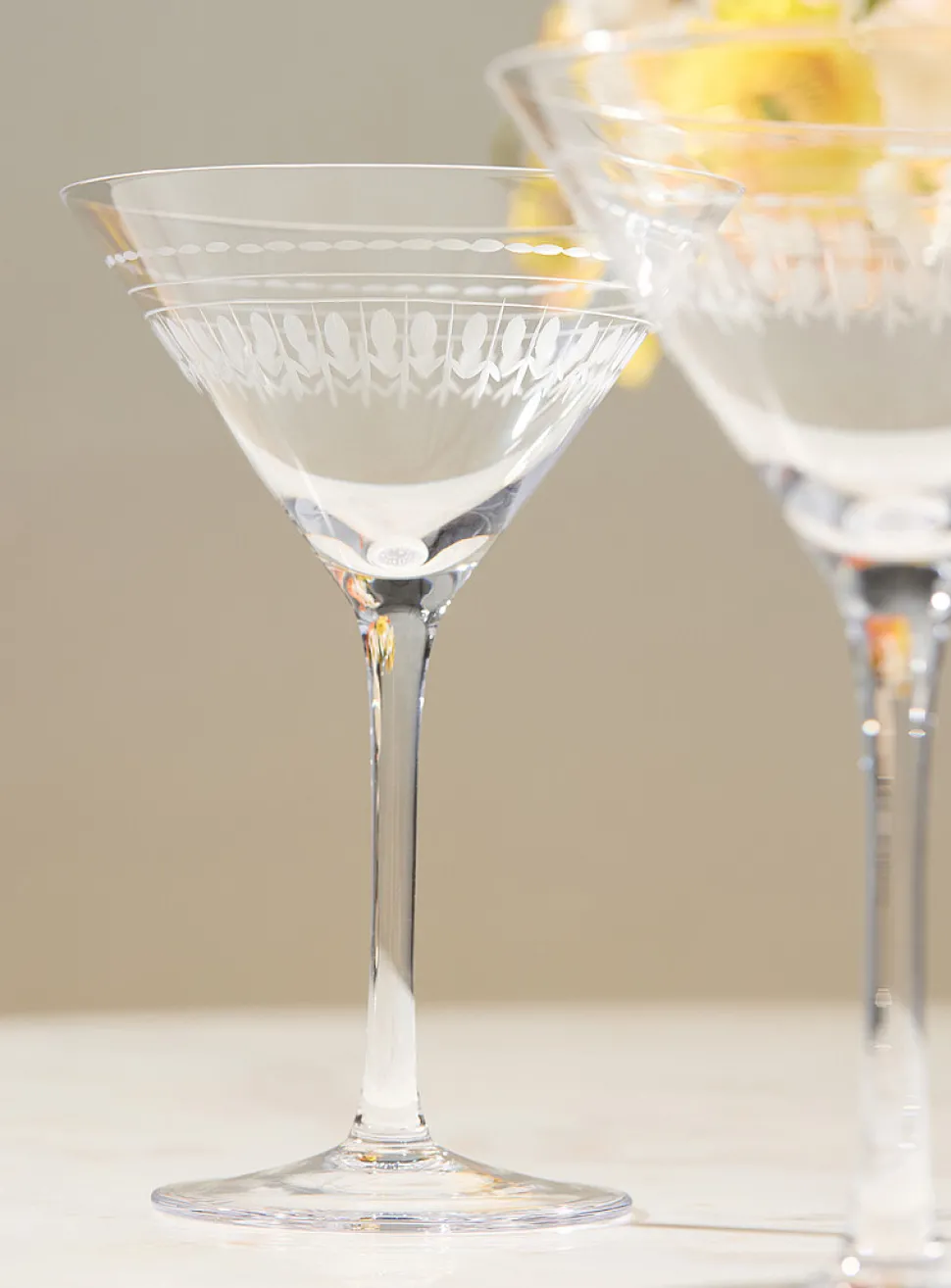 Engraved oval martini glasses