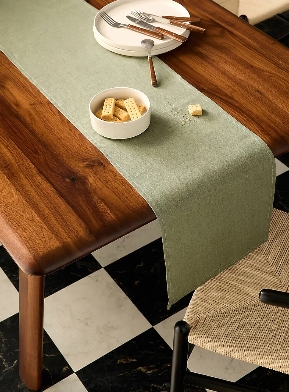 Eucalyptus green pure linen table runner