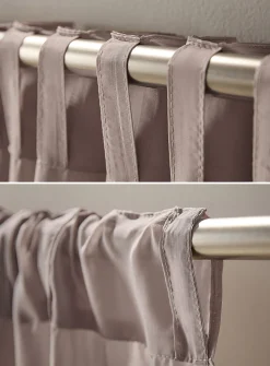 Extra-long neutral-coloured sheer curtain