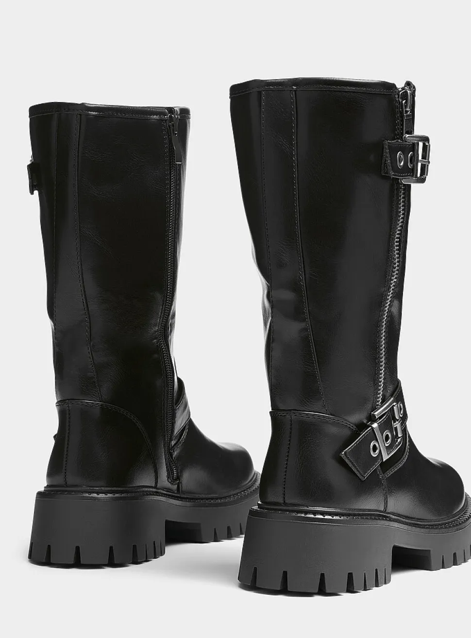 Faux-leather biker boots