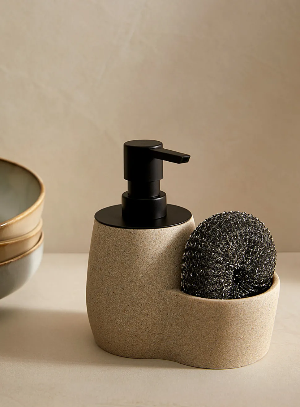 Flecked ceramic soap dispenser