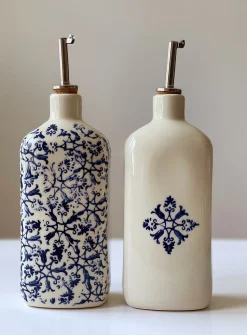 Floral tapestry porcelain oil cruet set