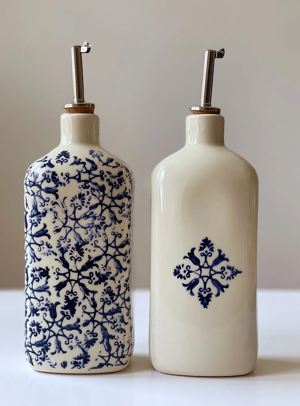 Floral tapestry porcelain oil cruet set