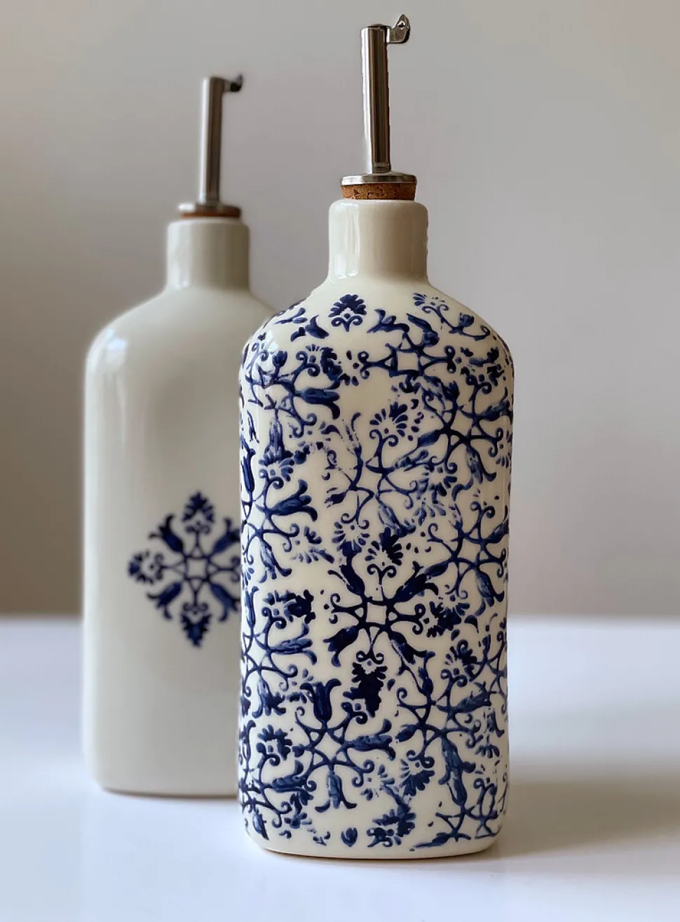 Floral tapestry porcelain oil cruet set