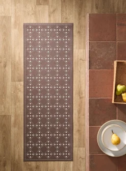 Floral tile pattern hallway vinyl mat