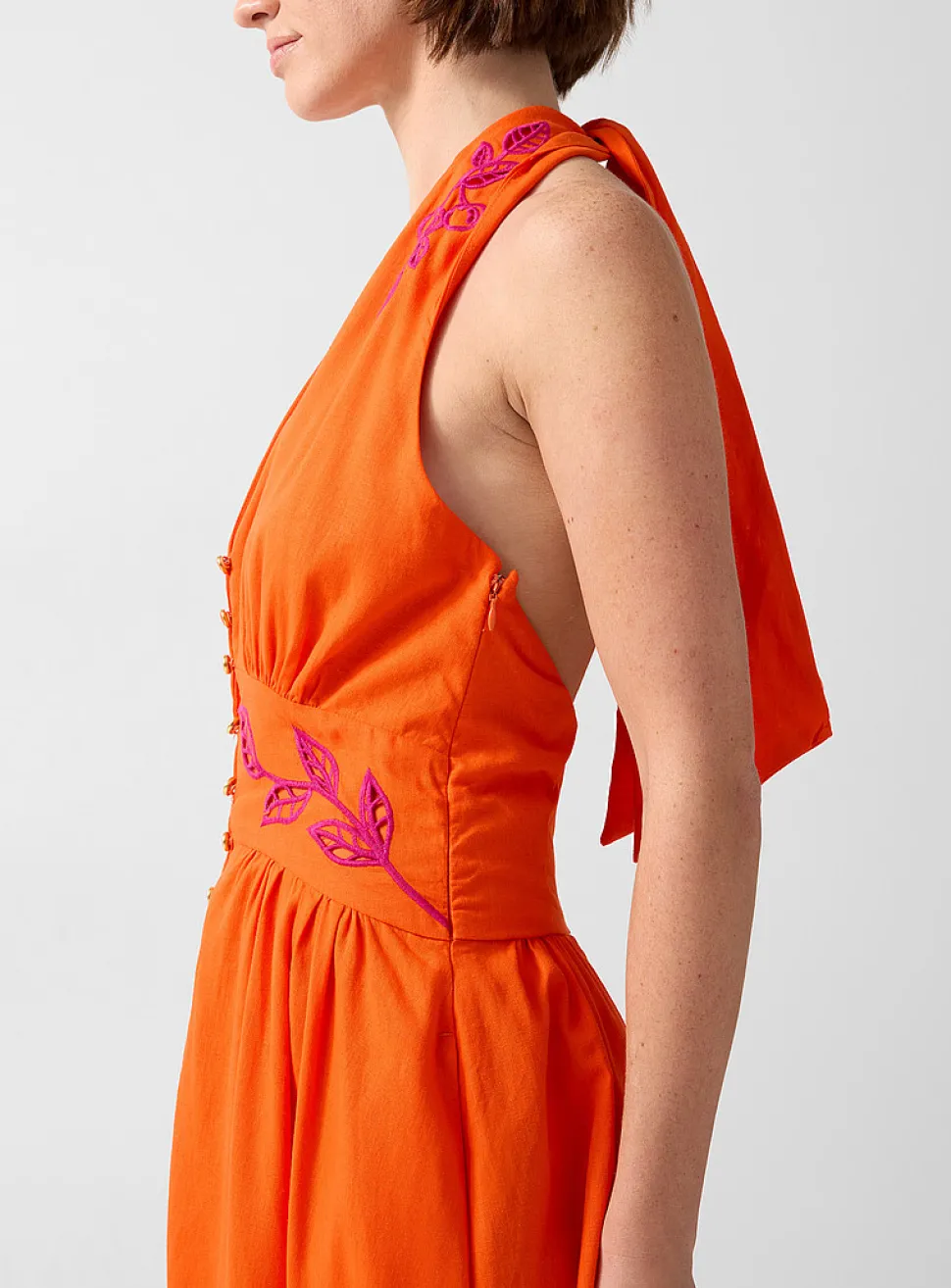 Fruity Richelieu embroidery maxi halter dress