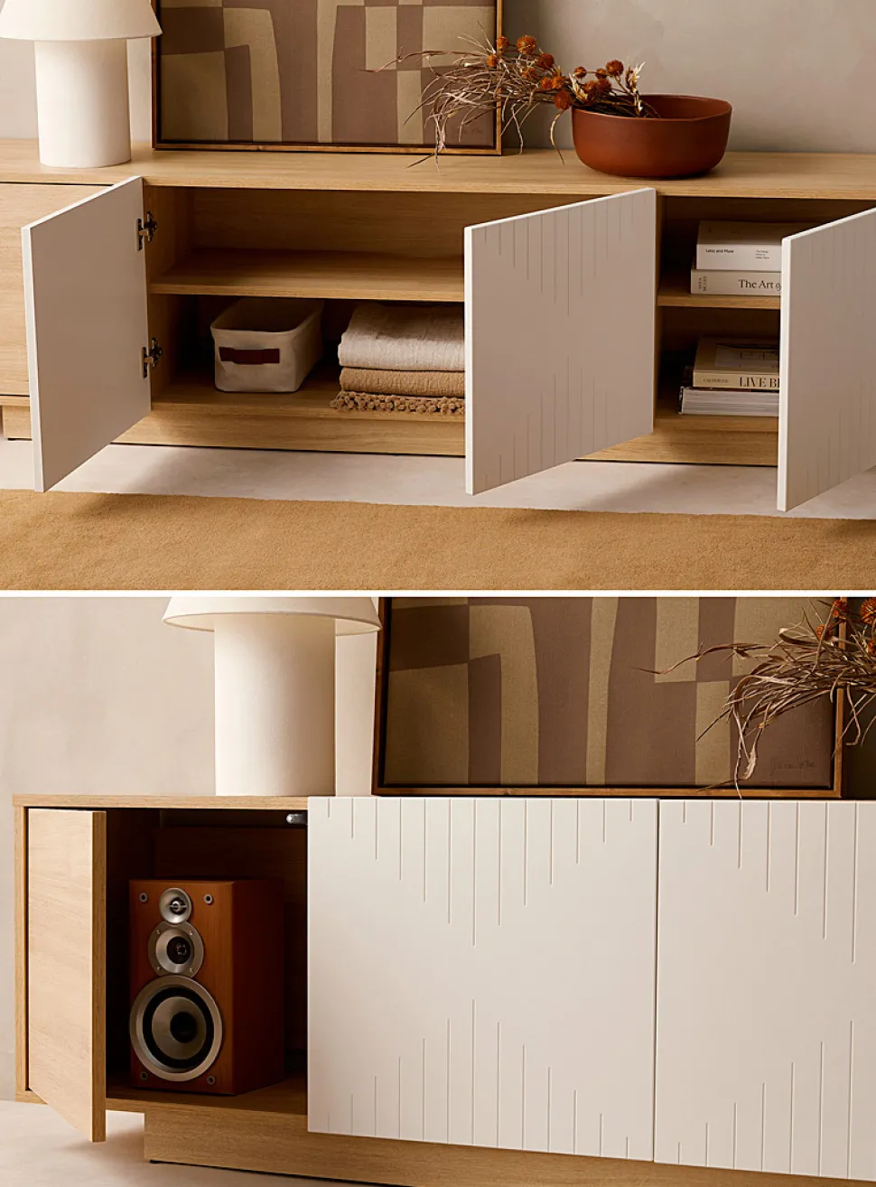 Geometric grooves TV unit