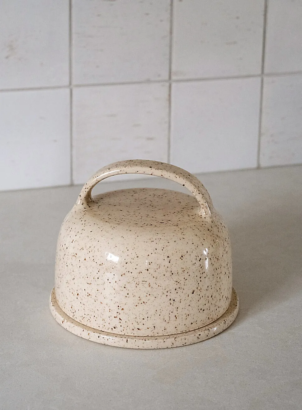 Glazed stoneware butter dish