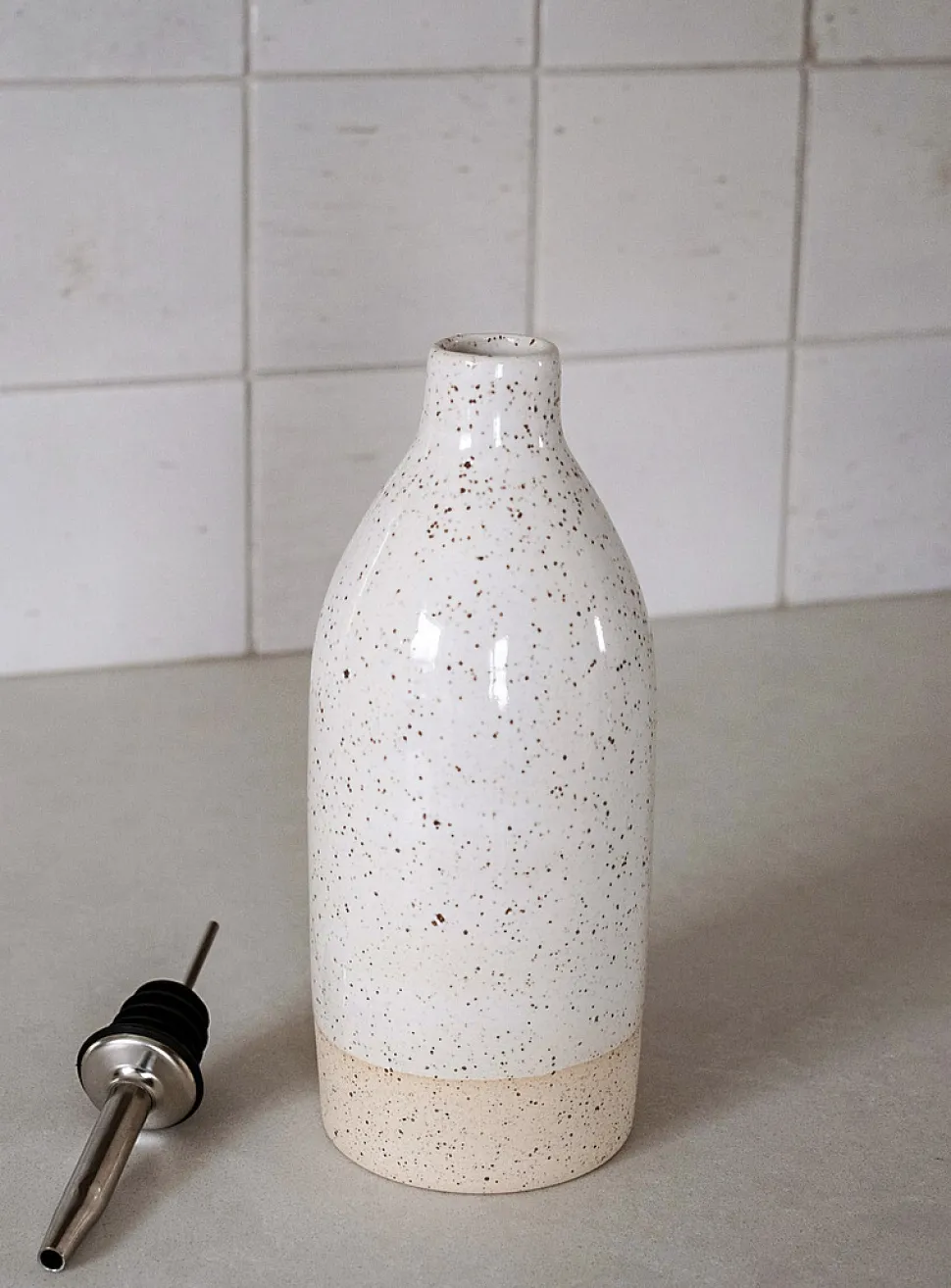 Glazed stoneware oil bottle