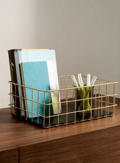 Golden mesh storage basket