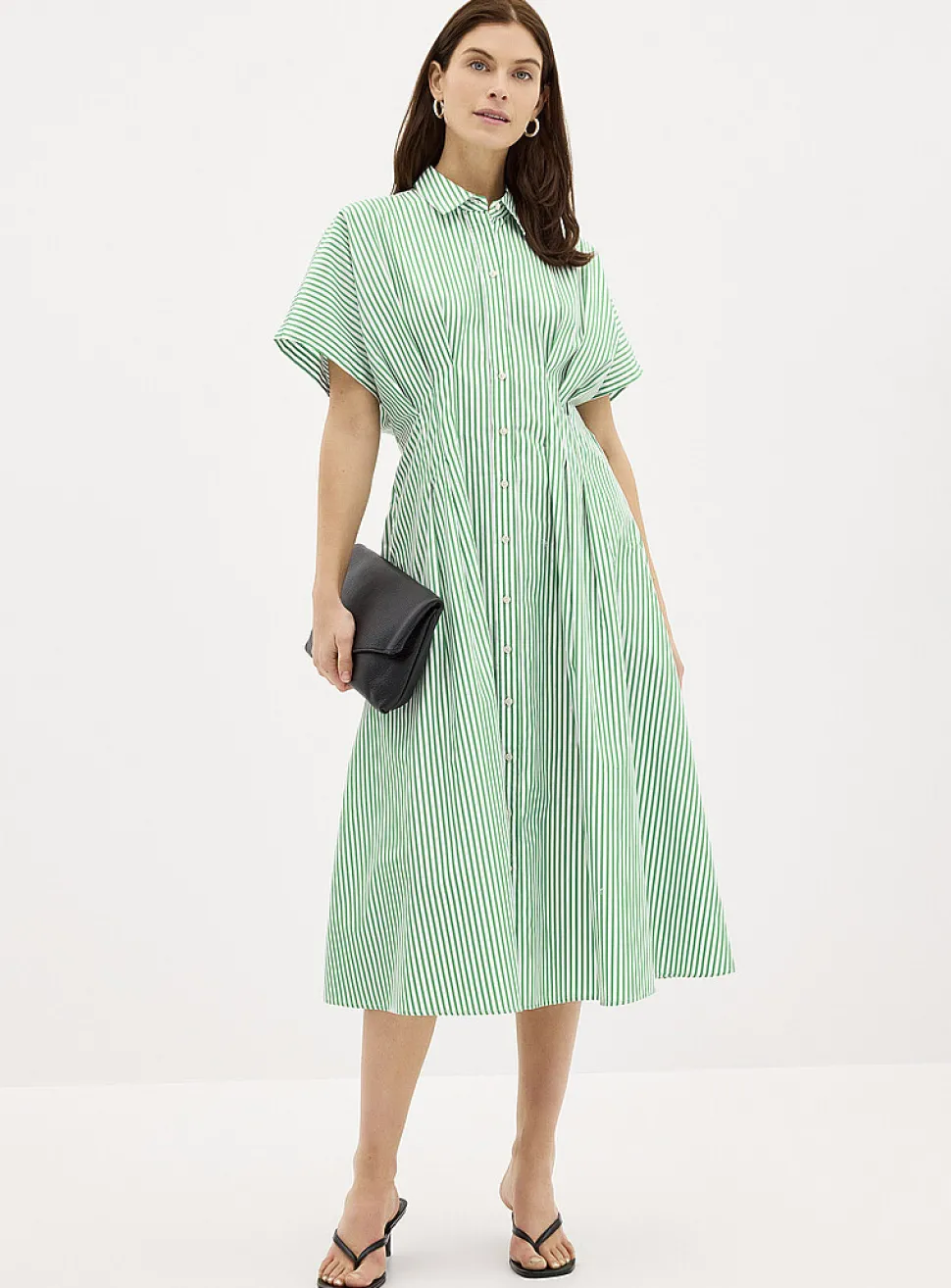 Green stripes shirtdress