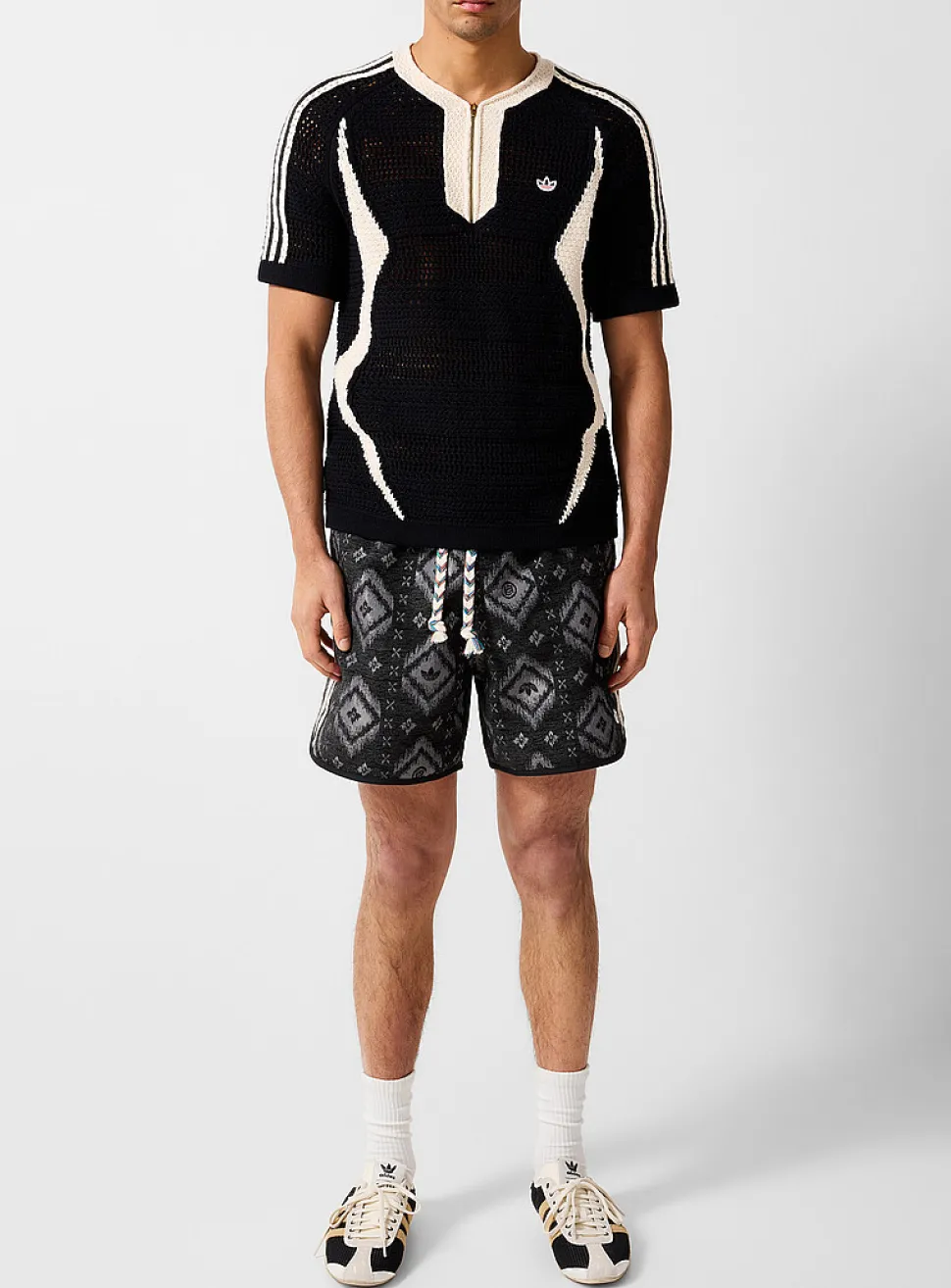 Ikat pointelle stripes short