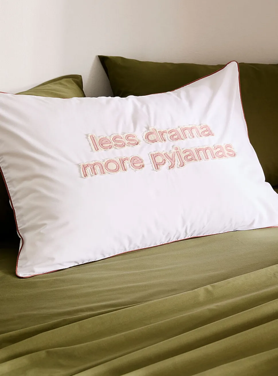 Less drama more pyjamas embroidered pillowcase