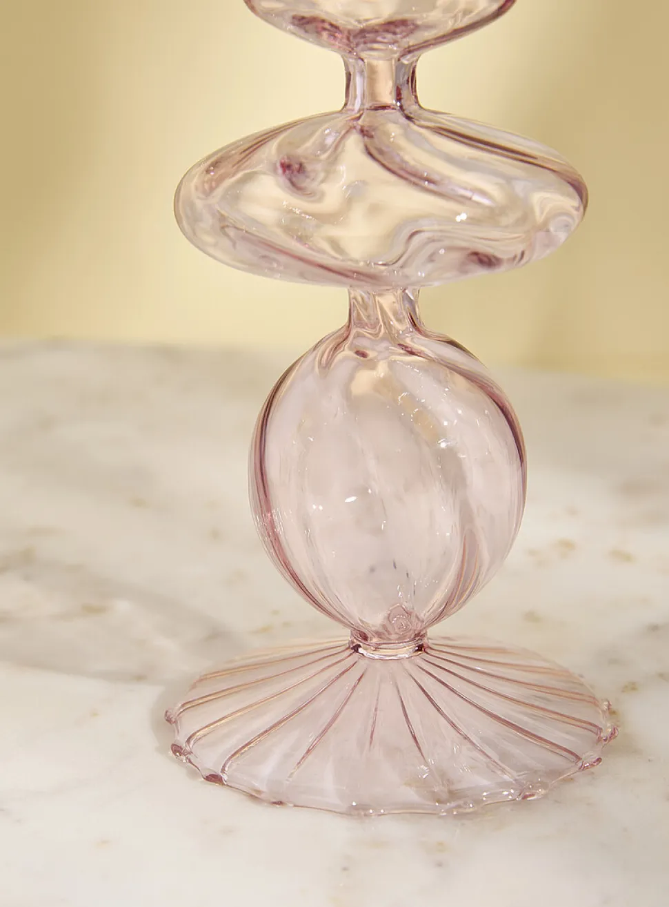 Light pink blown-glass sculptural candleholder