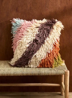 Long fringes striped removable-cover cushion