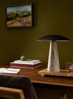 Marble and metal round table lamp