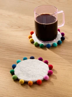 Multicoloured balls border wool coasters