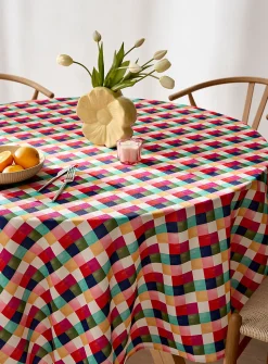 Multicoloured checkerboard tablecloth