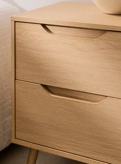 Natural two-drawer laminate finish accent table