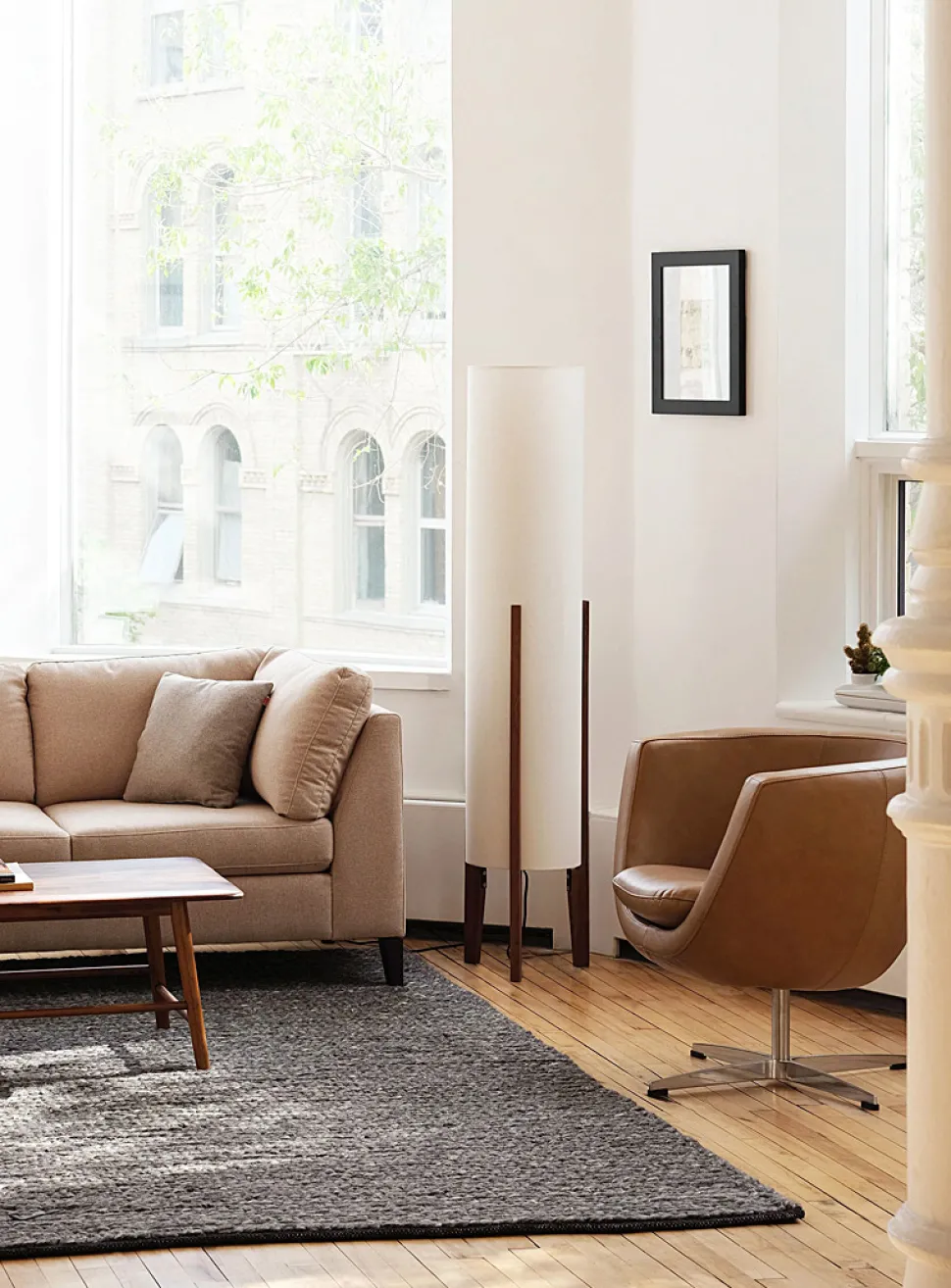Oak base tubular lamp