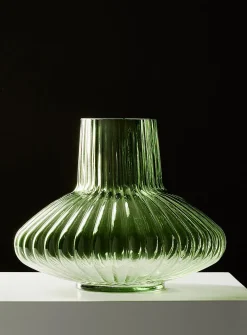 Oblong rounded-grooves tinted glass vase