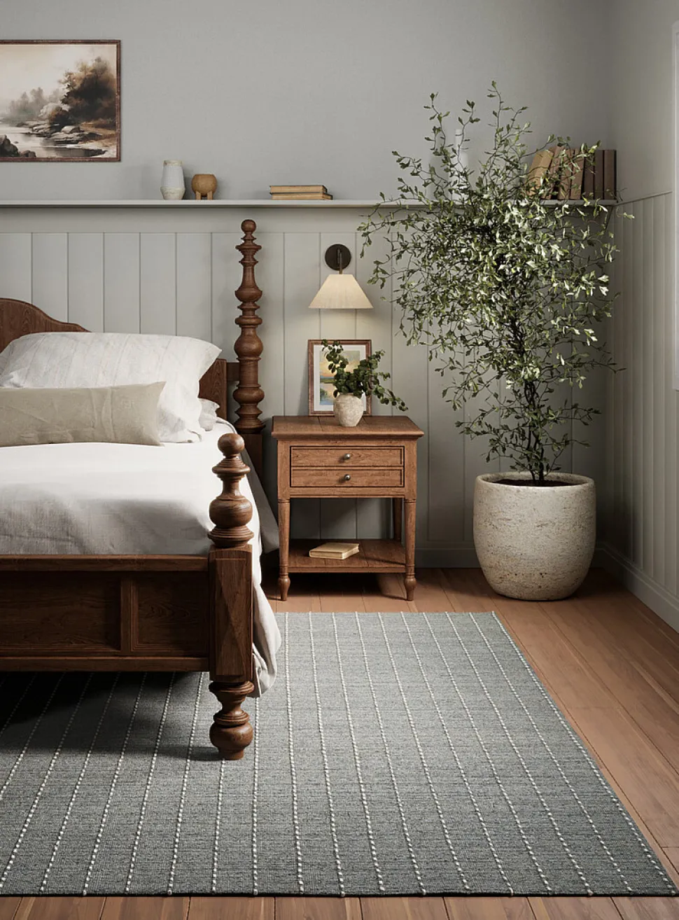 Oliver topstitched lines handcrafted rug