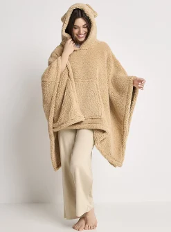 Oversized faux-shearling poncho with ears