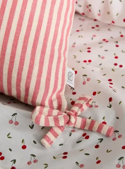 Pink stripes linen-blend cushion