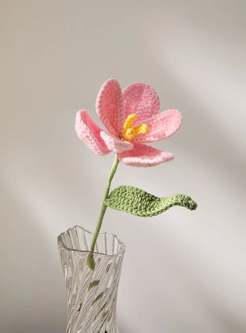 Pink tulip imitation crocheted branch