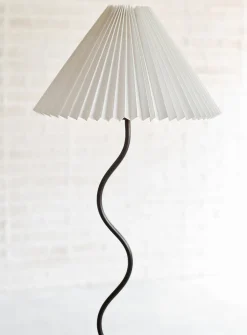 Pleated-shade wavy floor lamp