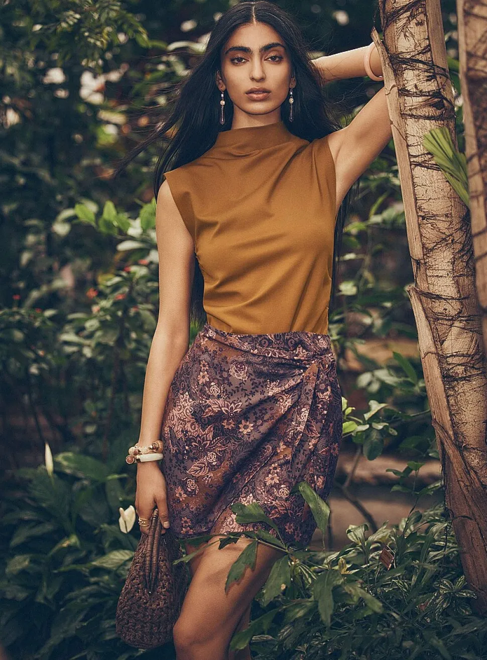 Printed side-tie wrap miniskirt