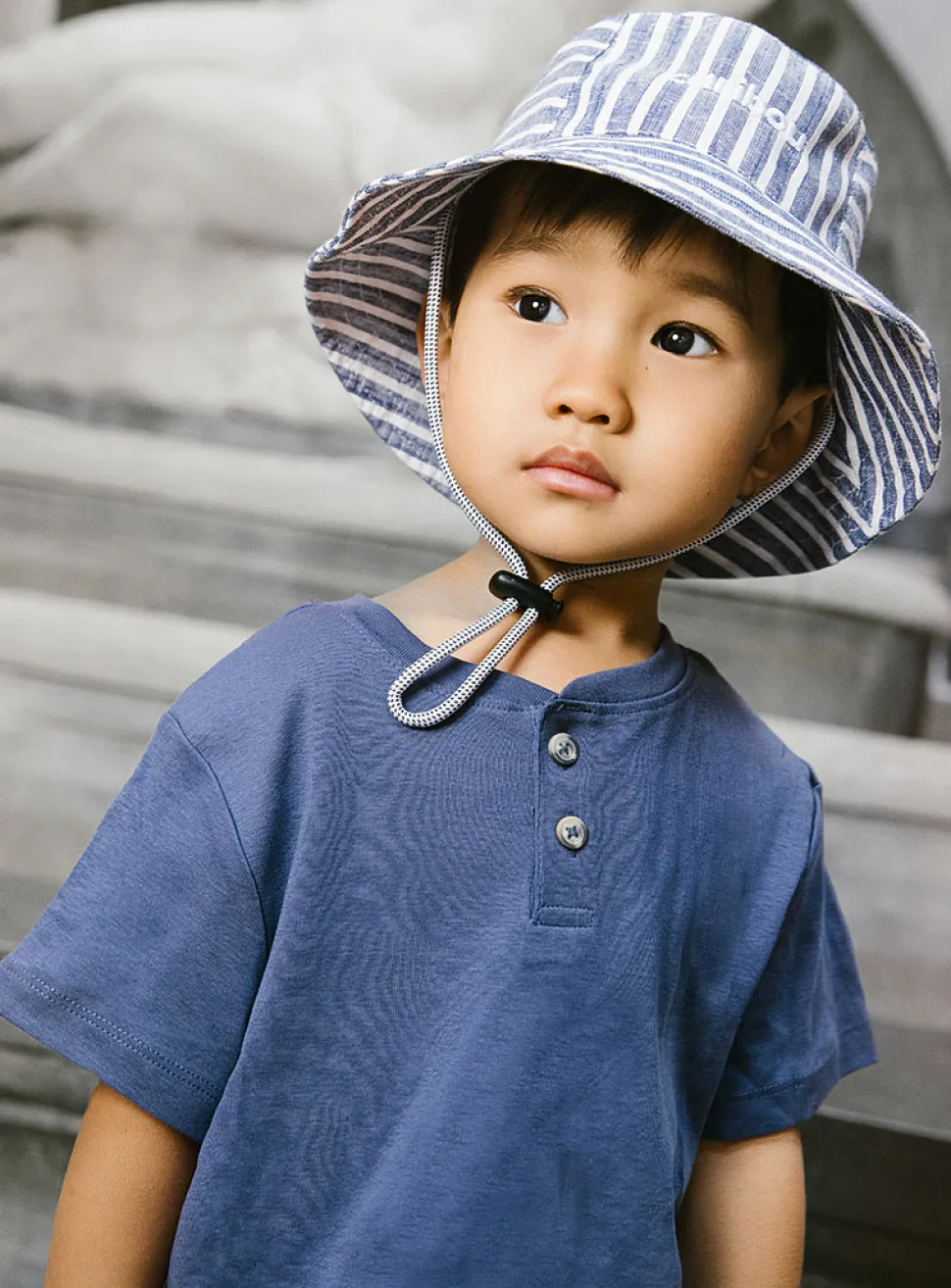 Pure linen striped bucket hat