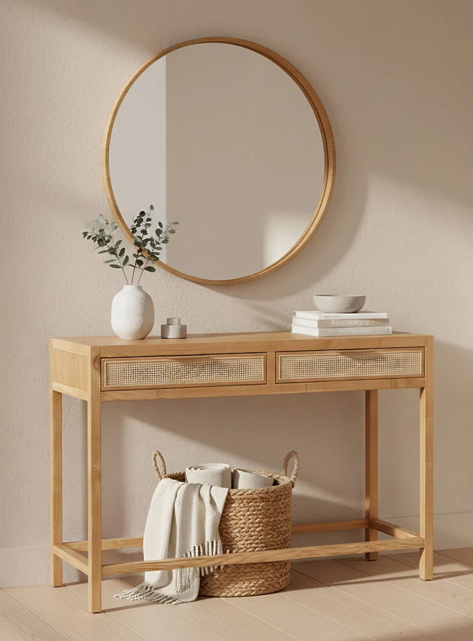 Rattan drawers wooden console