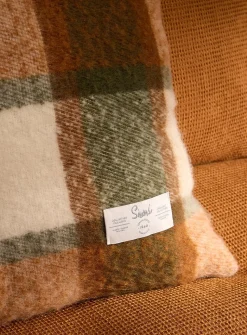 Red and orange checkers faux-mohair removable-cover cushion