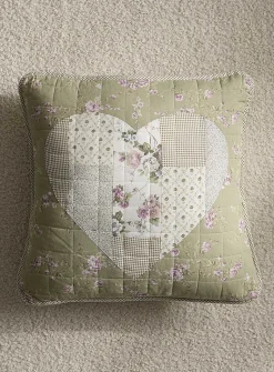 Removable-cover floral heart patchwork cushion