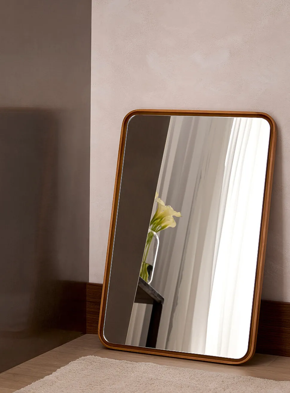 Rounded corners natural pine mirror